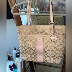 Coach Beige and Pink Signature Tote